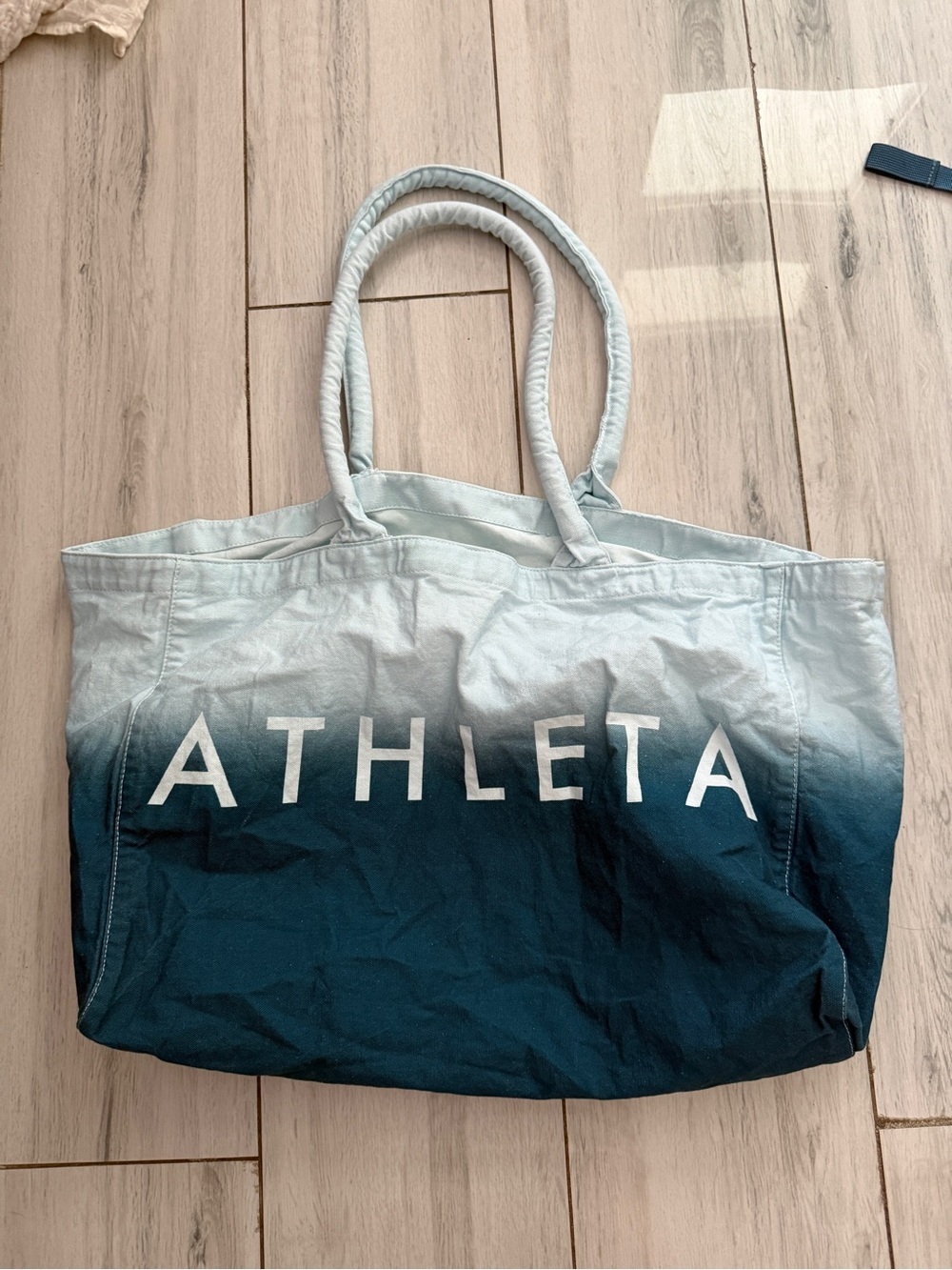 Athleta Beach Bag Gym Bag Tote Bag Blue Ombre Canvas Shopping Bag 18.5x12”